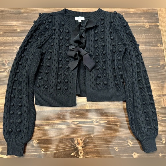 A Loves A Sweaters - A loves A Cropped Black Cardigan with Bow Accents Size S EUC Adorable!